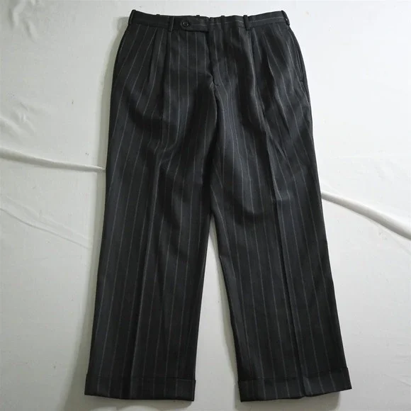 Tom James Royal Class 40S 33x30 Gray Striped Wool Mens Jacket Pants Suit